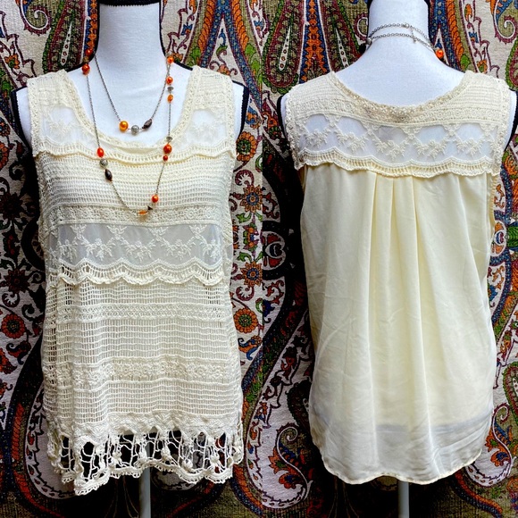 Forever 21 Ivory Open Knit / Crochet Ivory Tank - Picture 1 of 16